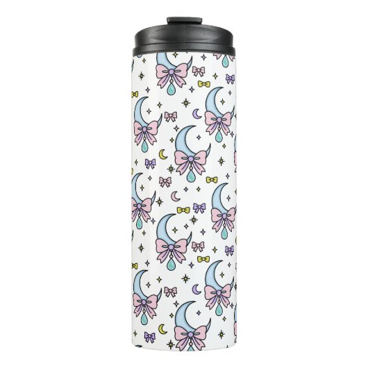 Personalized Girl Cute Bow Name Moons White Thermosbeker (Voorkant)