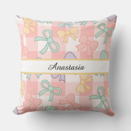 Personalized Girl Cute Pretty Bow Name Mixed Pink Kussen