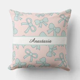 Personalized Girl Cute Pretty Bow Name Pink Blue Kussen