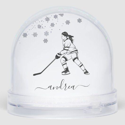 Personalized Girl Ice Hockey Snow Globe Gift Sneeuwbol (Achterkant)