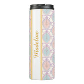 Personalized Girl Pink Pastel Blue Cute Bow Name Thermosbeker (Achterkant)
