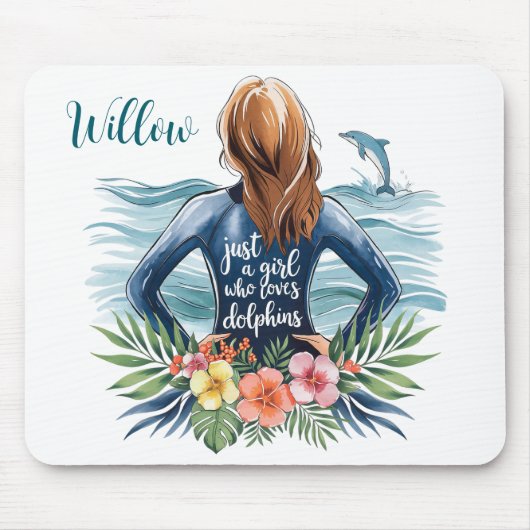 Personalized Girl Who Loves Dolphins Mousepad Muismat (Voorkant)