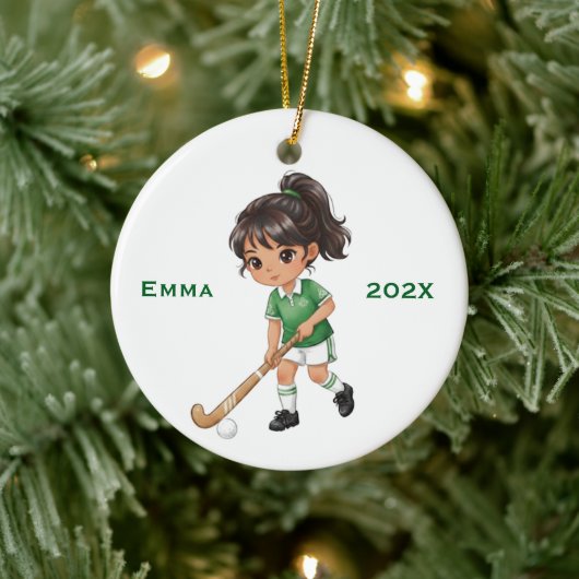 Personalized Girls Field Hockey Player Keramisch Ornament (Boom)