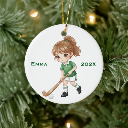Personalized Girls Field Hockey Player Keramisch Ornament (Boom)