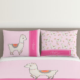 Personalized Girls Hot Pink Cute Rainbow Llama Kussensloop