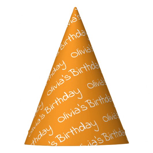 Personalized Girl's Name Birthday Orange Party Hat Feesthoedjes (Voorkant)