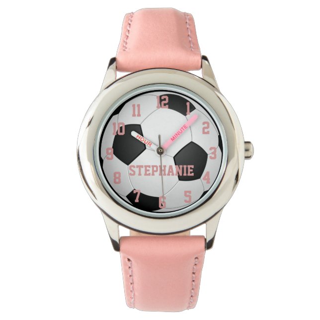Personalized Girl's Voetbal Watch Horloge (Voorkant)