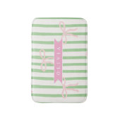 Personalized Girly Coquette Green Stripe Bow Badmat (Voorkant Verticaal)