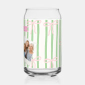 Personalized Girly Coquette Green Stripe Bow Blikvorm Glas (Links)