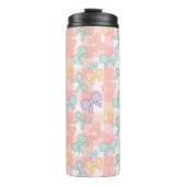 Personalized Girly Cute Bow Name Gingham Thermosbeker (Voorkant)