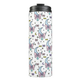 Personalized Girly Cute Bow Name Moons White Thermosbeker