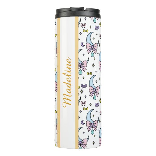 Personalized Girly Cute Bow Name Moons White Thermosbeker (Achterkant)