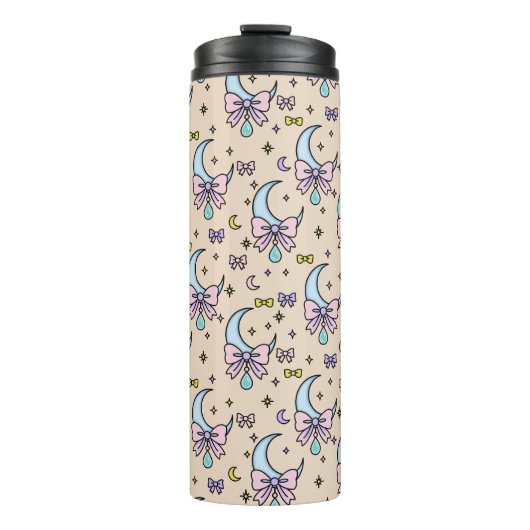 Personalized Girly Cute Bow Name Peach Moons Thermosbeker (Voorkant)