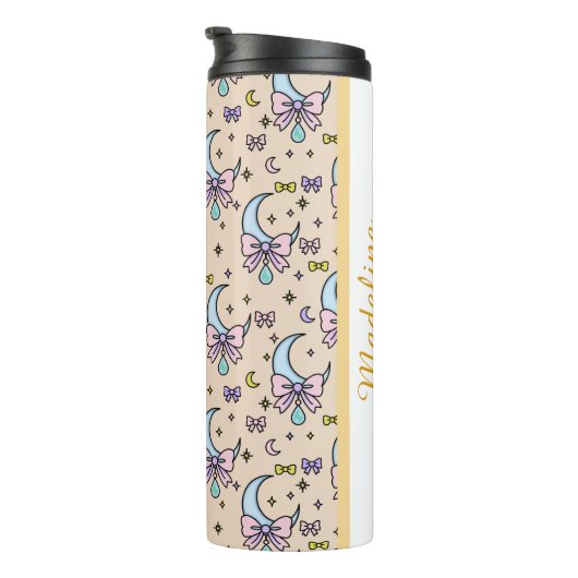 Personalized Girly Cute Bow Name Peach Moons Thermosbeker (Geroteerd rechts)