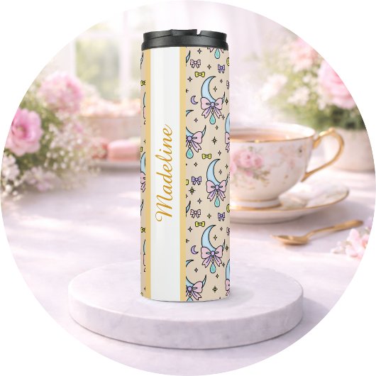 Personalized Girly Cute Bow Name Peach Moons Thermosbeker