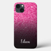 Personalized Girly Hot Pink Glitter Black Ombre Case-Mate iPhone Case (Achterkant)