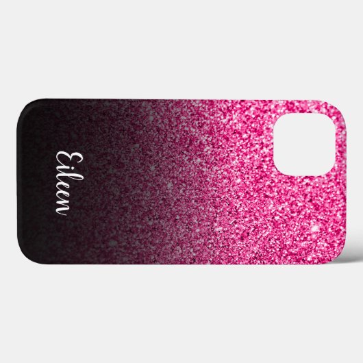 Personalized Girly Hot Pink Glitter Black Ombre Case-Mate iPhone Case (Achterkant (horizontaal))
