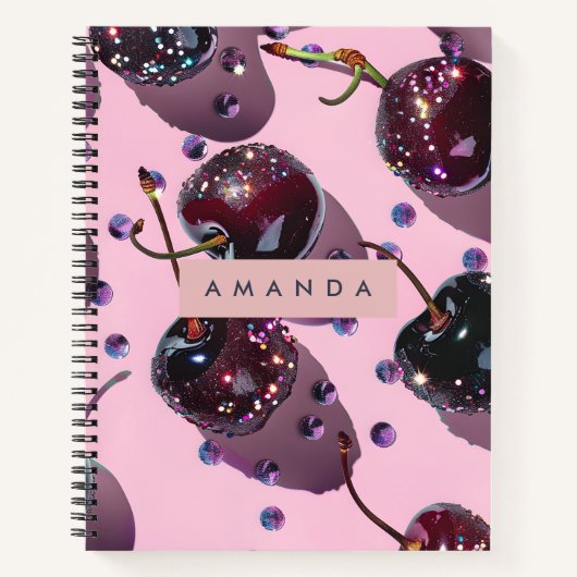 Personalized Glam Sparkle Cherry Design Notitieboek (Voorkant)