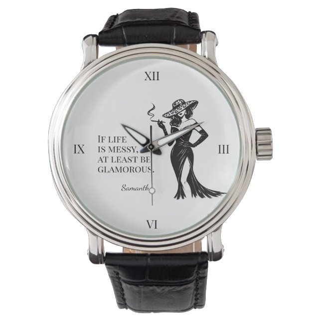 Personalized Glam Style Quote Design Horloge (Voorkant)