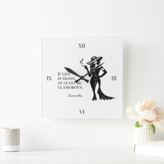 Personalized Glam Style Quote Design Wall Clock Vierkante Klok (Huis)