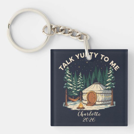 Personalized Glamping Yurt Adventure Retro Camping Sleutelhanger (Voorkant)