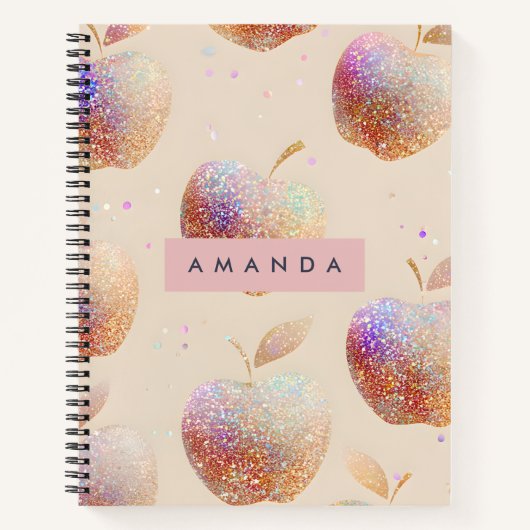 Personalized Glitter Apple Sparkle Fruit Pastel  Notitieboek (Voorkant)