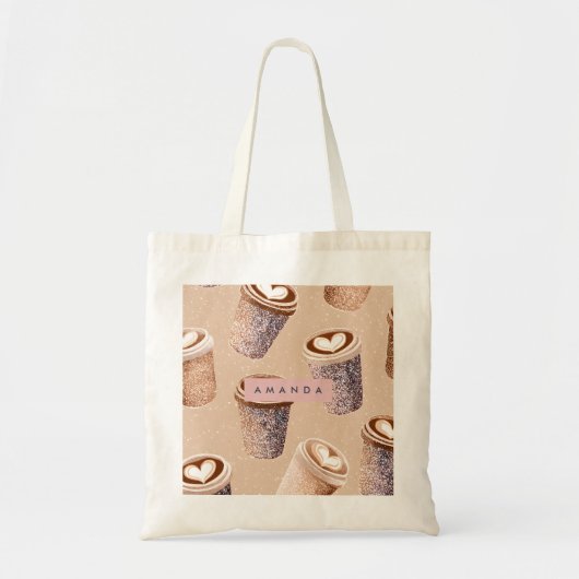 Personalized Glitter Coffee Cup Latte Art Tote Bag (Voorkant)