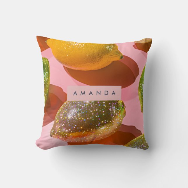 Personalized Glitter Lemon Citrus Design Kussen (Voorkant)