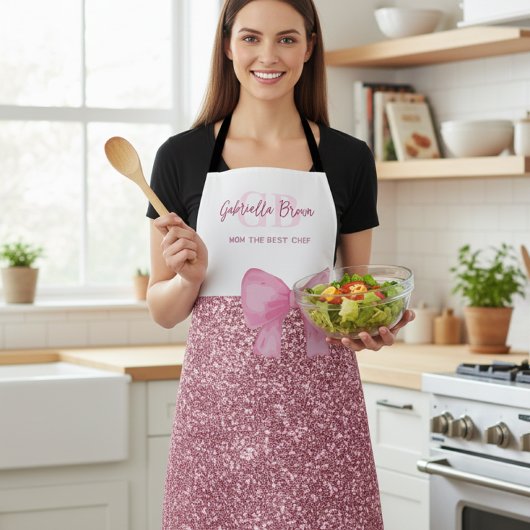 Personalized Glitter Pink Apron Mom The Best Chef Schort