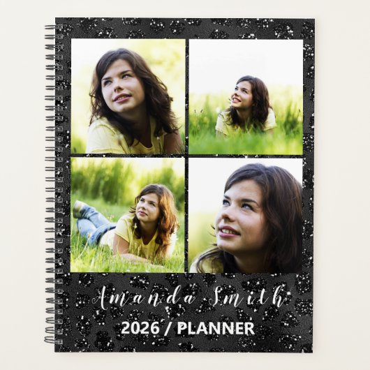 Personalized Glossy Black 5 Photo Collage Planner (Voorkant)