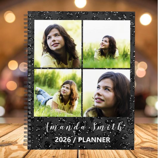 Personalized Glossy Black 5 Photo Collage Planner