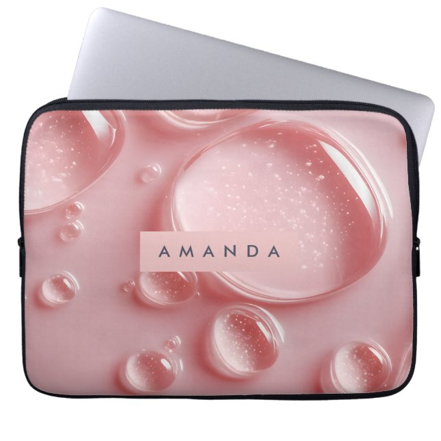 Personalized Glossy Blush Pink Water Droplets  Laptop Sleeve (Voorkant)