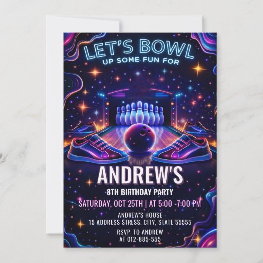 Personalized Glow bowling birthday invitation Kaart (Voorkant)
