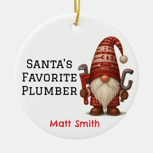 Personalized Gnome Plumber/Handyman Christmas Keramisch Ornament (Voorkant)