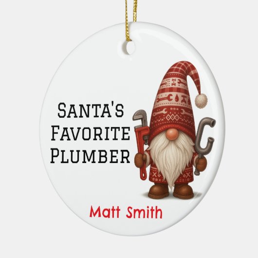 Personalized Gnome Plumber/Handyman Christmas Keramisch Ornament (Links)
