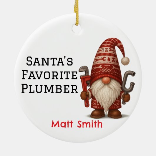 Personalized Gnome Plumber/Handyman Christmas Keramisch Ornament (Achterkant)