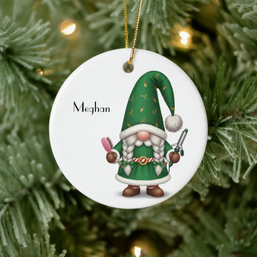 Personalized Gnome Xmas for Hairdresser Keramisch Ornament (Boom)