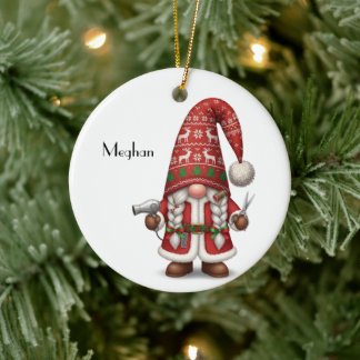 Personalized Gnome Xmas Hair Stylist Keramisch Ornament
