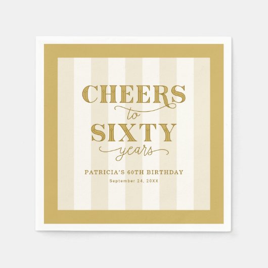 Personalized Gold 60th Birthday Party Paper Napkin Servet (Voorkant)