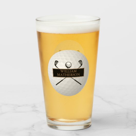 Personalized Gold and Black Golf Ball Classic Glas (Voorkant gevuld)