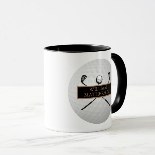 Personalized Gold and Black Golf Ball Classic Mok (Voorkant rechts)