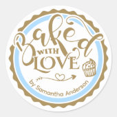 Personalized Gold Baked With Love Holiday Baking Ronde Sticker (Voorkant)