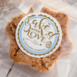 Personalized Gold Baked With Love Holiday Baking Ronde Sticker<br><div class="desc">A cute homemade baking label. This baked with love sticker is perfect for homemade baked goods,  handmade presents,  business products,  or personalized gifts. Customize it with your name.</div>