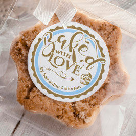 Personalized Gold Baked With Love Holiday Baking Ronde Sticker