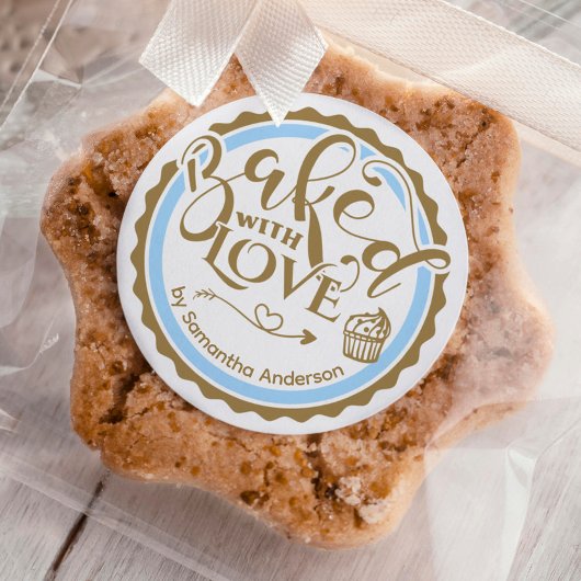 Personalized Gold Baked With Love Holiday Baking Ronde Sticker