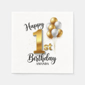 Personalized Gold Balloons Happy 1st Birthday  Servet (Voorkant)