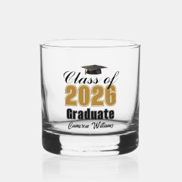 Personalized Gold Black Class of 2026 Graduation Whisky Glas