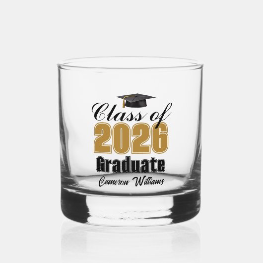 Personalized Gold Black Class of 2026 Graduation Whisky Glas (Voorkant)