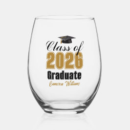 Personalized Gold Black Class of 2026 Graduation Wijnglas Zonder Voet