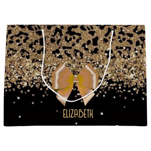 Personalized Gold Black Leopardwith Elegant Golden Groot Cadeauzakje (Voorkant)